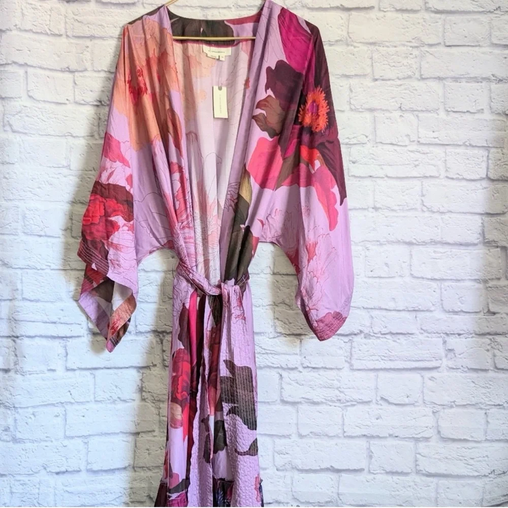 Anthropologie Purple and Pink Floral Robe - Picture 4 of 8